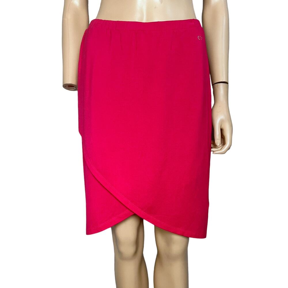 Escada Sport Faux Wrap Jersey Knit Skirt Size 36/6 Rhinestone Logo Straight Fit
